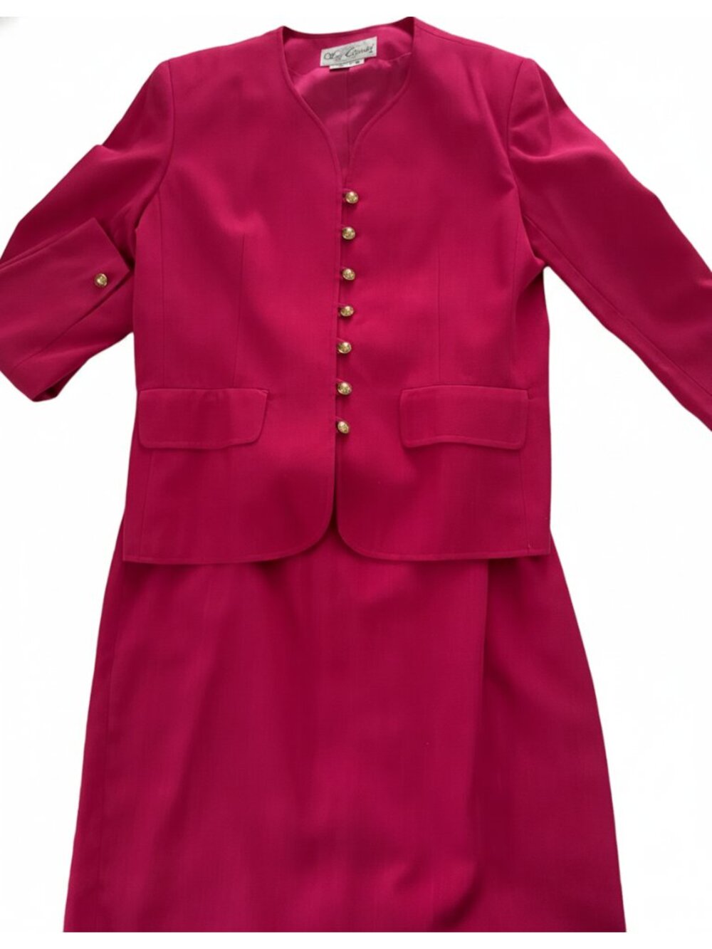 Oleg Cassini Vintage Skirt Suit Set Fuchsia Pink Blazer Skirt Size 12